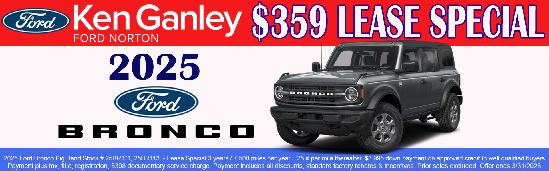 2025 Ford Bronco Big Bend Lease Special